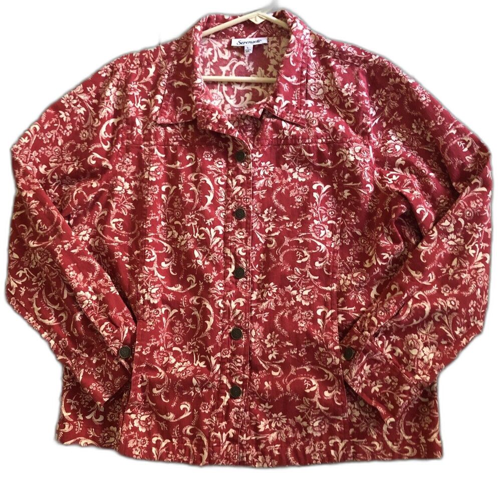 Serengeti Western Trucker Shacket Womens Sz L Red Bandana Floral Light Cotton - Picture 12 of 13